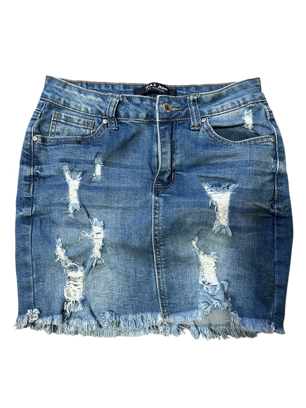 Wax Jean Blue Distressed Denim Mini Skirt